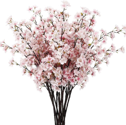 8 Pcs Cherry Blossom Silk Branches Long Stem Vase, Pink, 43.3"