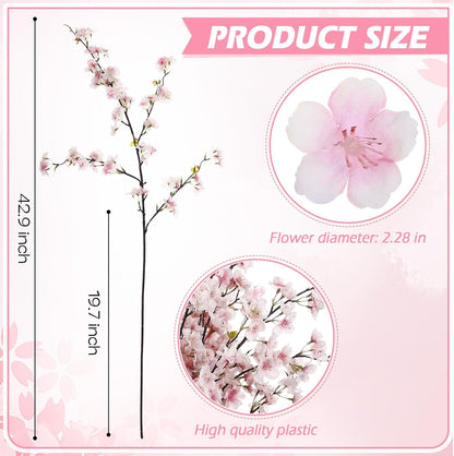 8 Pcs Cherry Blossom Silk Branches Long Stem Vase, Pink, 43.3"