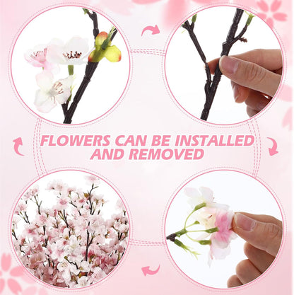 8 Pcs Cherry Blossom Silk Branches Long Stem Vase, Pink, 43.3"