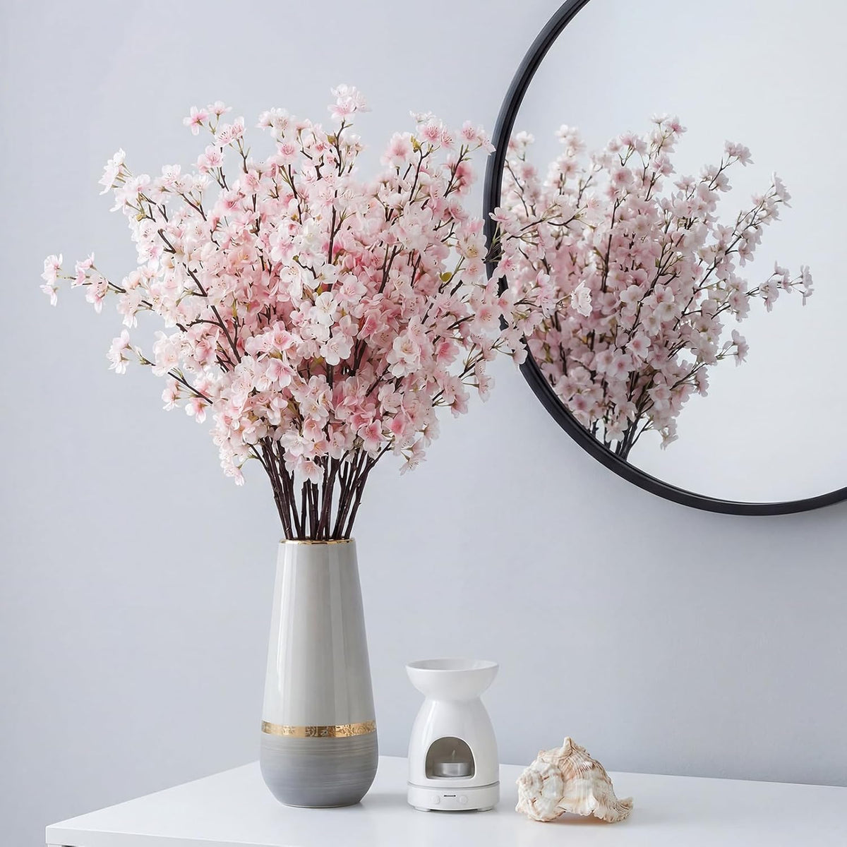 8 Pcs Cherry Blossom Silk Branches Long Stem Vase, Pink, 43.3"