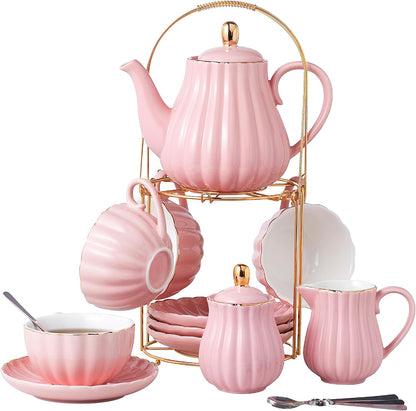 8 OZ Fine China Pink Coffee Cup/Teacup and Saucer Set