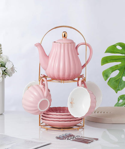 8 OZ Fine China Pink Coffee Cup/Teacup and Saucer Set