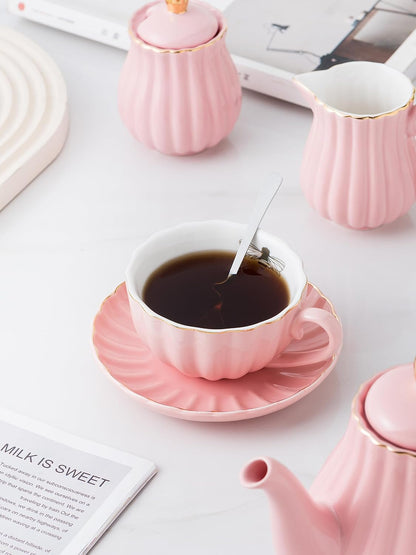 8 OZ Fine China Pink Coffee Cup/Teacup and Saucer Set