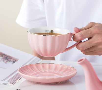 8 OZ Fine China Pink Coffee Cup/Teacup and Saucer Set