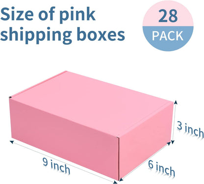 28 Pack 9x6x3 inches Pink Shipping Boxes for Small Business, Small Corrugated Cardboard Gift Box for Mailing,Shipping,Storing,Christmas Gifts Wrapping