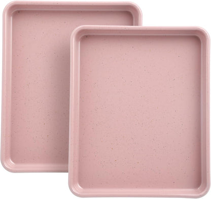 Toaster Oven Pans Set of 2, 11-Inch Nonstick Baking Sheet Pans and Trays, 1/8 Thicker Replacement Small Baking Tray Accessories for Cookie, Non Toxic and Easy Clean and Diswasher Safe, Pink