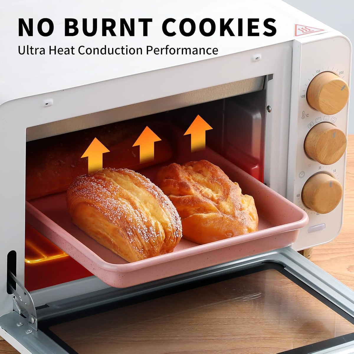 Toaster Oven Pans Set of 2, 11-Inch Nonstick Baking Sheet Pans and Trays, 1/8 Thicker Replacement Small Baking Tray Accessories for Cookie, Non Toxic and Easy Clean and Diswasher Safe, Pink