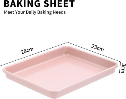 Toaster Oven Pans Set of 2, 11-Inch Nonstick Baking Sheet Pans and Trays, 1/8 Thicker Replacement Small Baking Tray Accessories for Cookie, Non Toxic and Easy Clean and Diswasher Safe, Pink