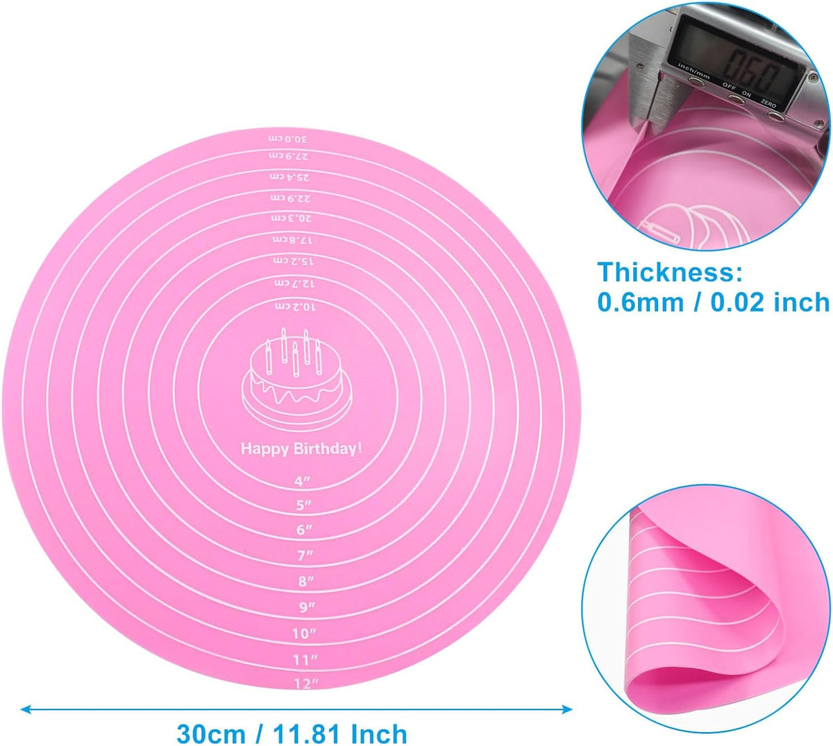 12 Inch Round Silicone Cake Mat, Pink