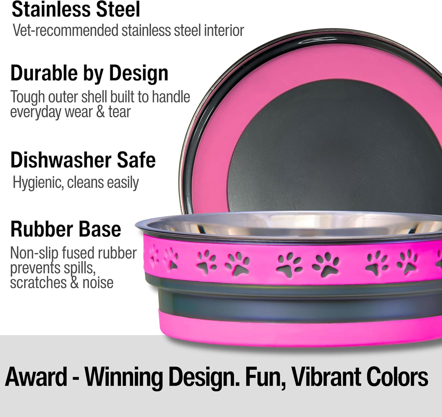 Loving Pets Corsa Dog Bowls- Stainless Steel Dog & Cat Bowls - Spill Proof Dog Food Bowl, Cat Bowl, Puppy Essentials & Pet Supplies Great for Home & Travel (Medium 20-35 lbs, Fiery Pink)