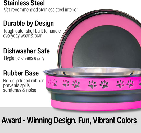 Loving Pets Corsa Dog Bowls- Stainless Steel Dog & Cat Bowls - Spill Proof Dog Food Bowl, Cat Bowl, Puppy Essentials & Pet Supplies Great for Home & Travel (Medium 20-35 lbs, Fiery Pink)