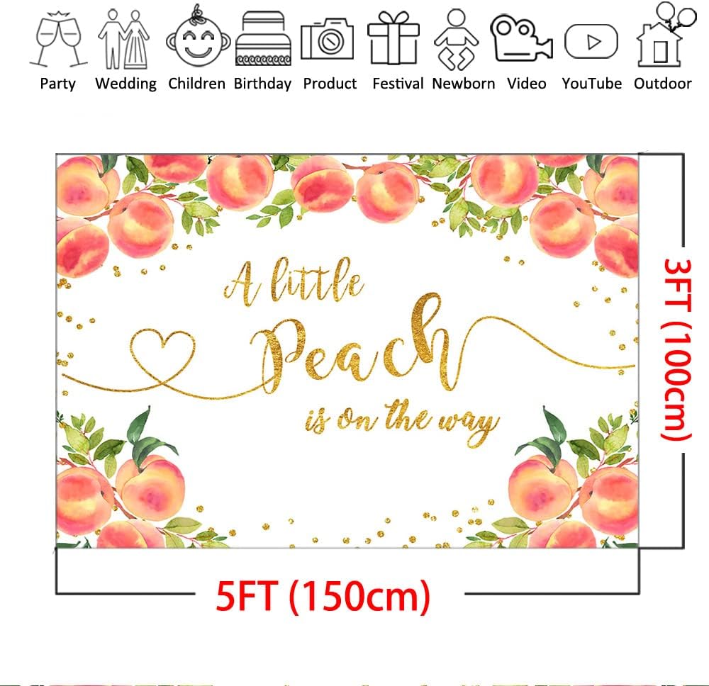 Sweet Peach Backdrop for Girl Baby Shower A Little Peach is On The Way Baby Shower Party Background Sweet Girl Princess Baby Shower Photography Background Cake Table Decoration (5x3ft)