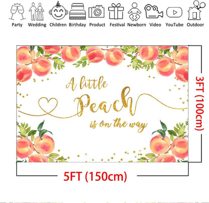 Sweet Peach Backdrop for Girl Baby Shower A Little Peach is On The Way Baby Shower Party Background Sweet Girl Princess Baby Shower Photography Background Cake Table Decoration (5x3ft)