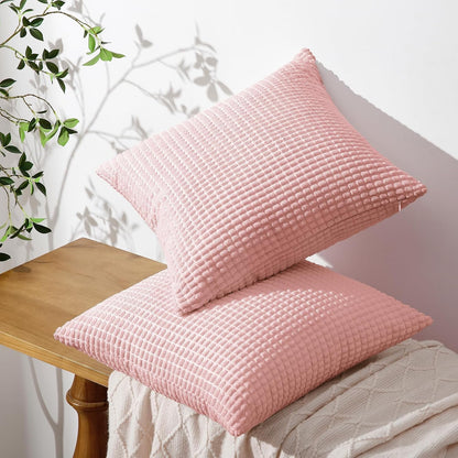 Corduroy Decorative Throw Pillow Covers 18x18, Set of 2, Pink