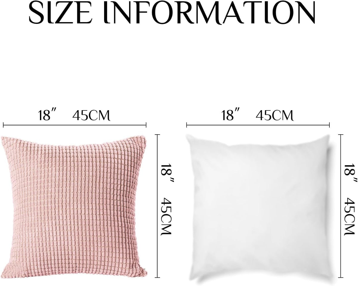 Corduroy Decorative Throw Pillow Covers 18x18, Set of 2, Pink
