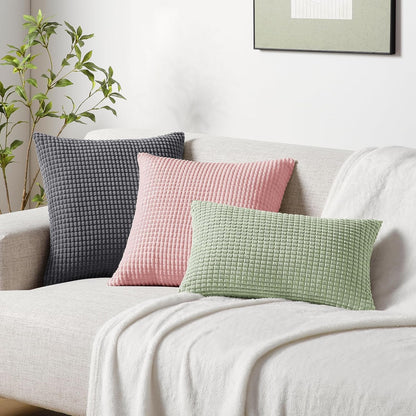 Corduroy Decorative Throw Pillow Covers 18x18, Set of 2, Pink