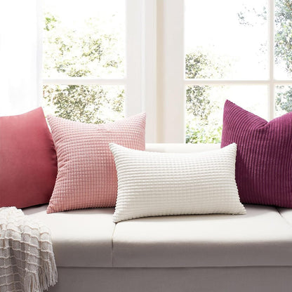 Corduroy Decorative Throw Pillow Covers 18x18, Set of 2, Pink