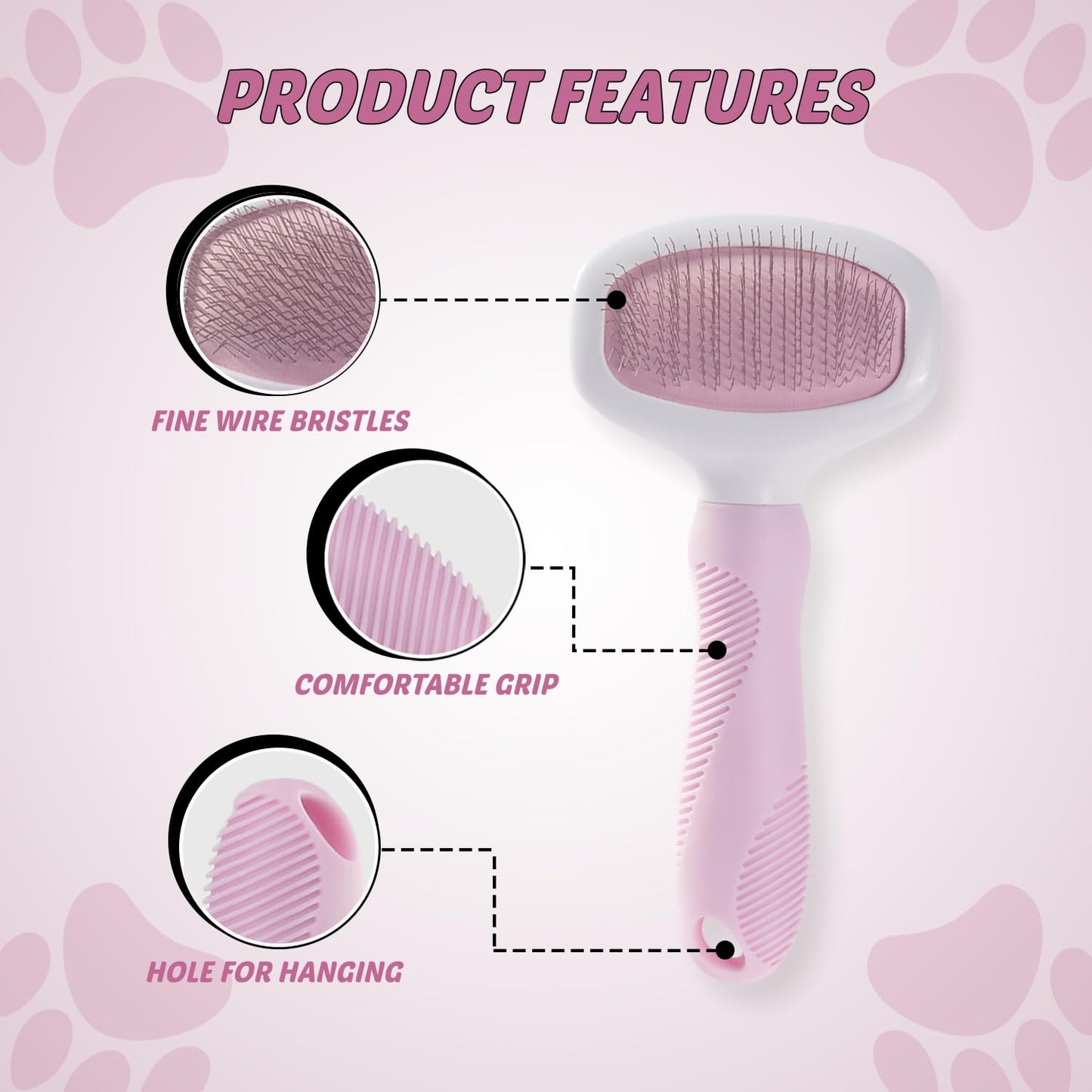Slicker Brush for Dogs & Cats Deshedding Dog Brush for Long & Short Hair, Removes Undercoat, Mats & Tangles, Skin-Friendly Dog Grooming Comb for Shedding Control (Pink)