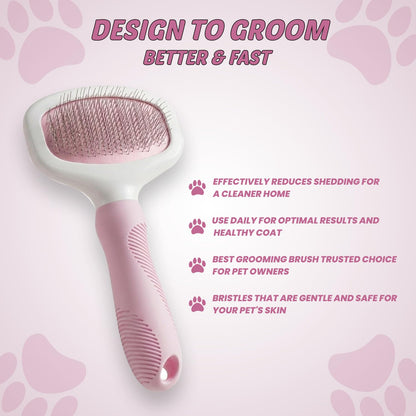 Slicker Brush for Dogs & Cats Deshedding Dog Brush for Long & Short Hair, Removes Undercoat, Mats & Tangles, Skin-Friendly Dog Grooming Comb for Shedding Control (Pink)