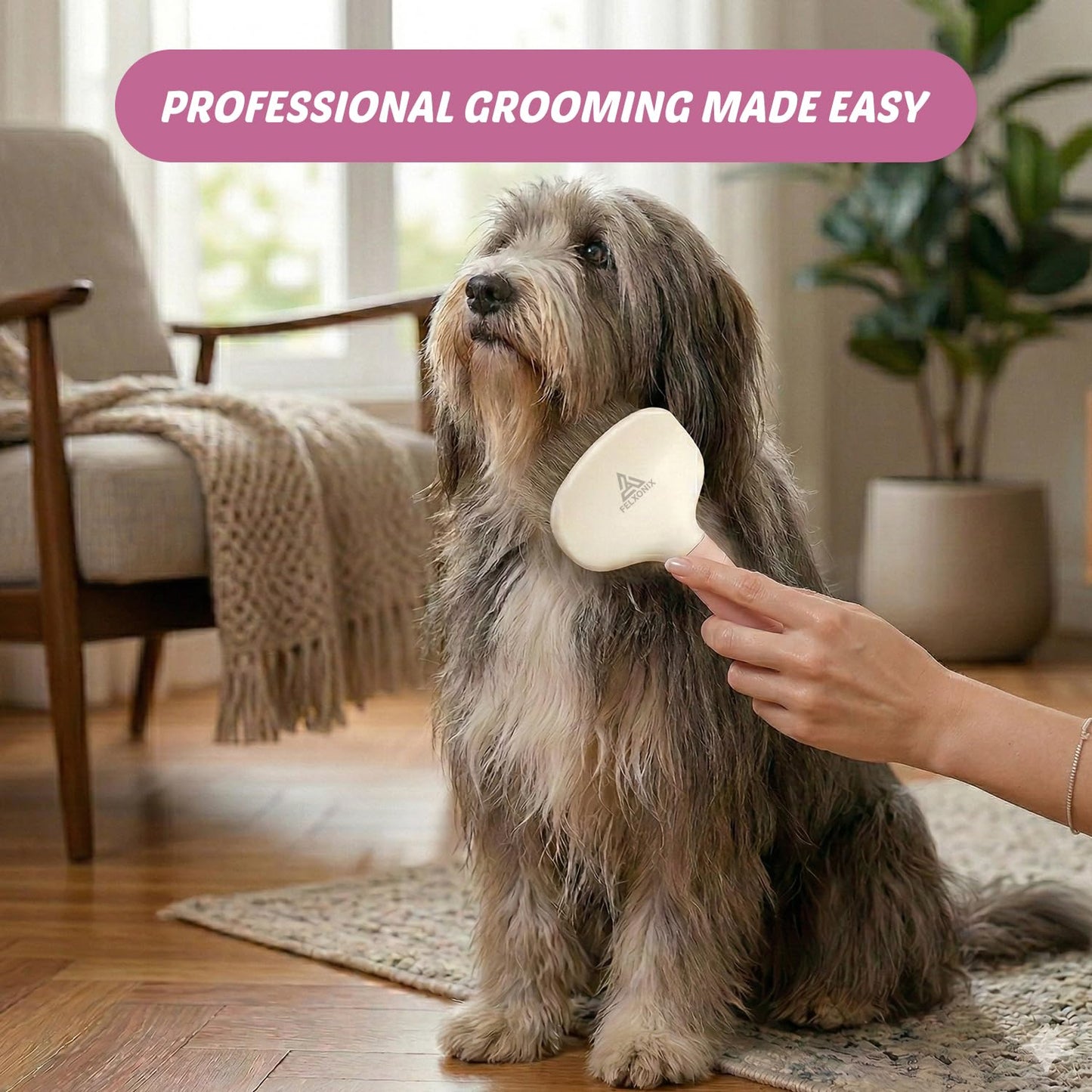 Slicker Brush for Dogs & Cats Deshedding Dog Brush for Long & Short Hair, Removes Undercoat, Mats & Tangles, Skin-Friendly Dog Grooming Comb for Shedding Control (Pink)