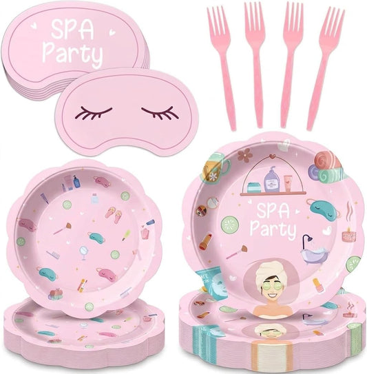 96Pcs Girls Spa Decorations Pink Sleepover Pajama Disposable Paper Plates Napkins Slumber Spa Birthday Tableware Set for 24 Guests Girls Makeup Birthday Pink Sleepover Party Supplies Favors