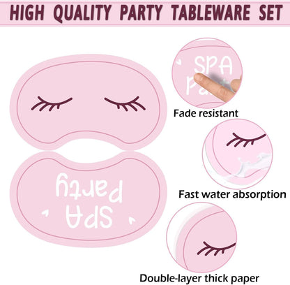 96Pcs Girls Spa Decorations Pink Sleepover Pajama Disposable Paper Plates Napkins Slumber Spa Birthday Tableware Set for 24 Guests Girls Makeup Birthday Pink Sleepover Party Supplies Favors
