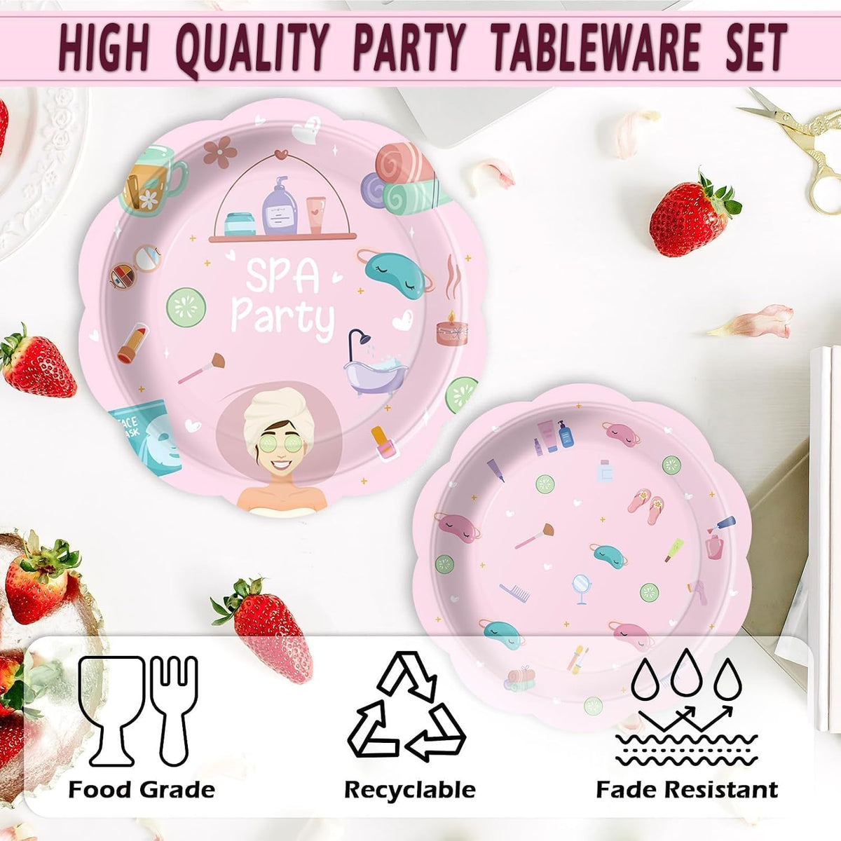 96Pcs Girls Spa Decorations Pink Sleepover Pajama Disposable Paper Plates Napkins Slumber Spa Birthday Tableware Set for 24 Guests Girls Makeup Birthday Pink Sleepover Party Supplies Favors