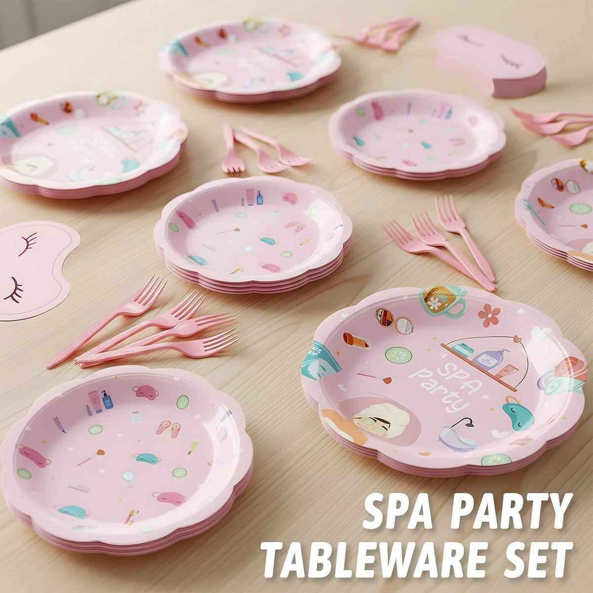 96Pcs Girls Spa Decorations Pink Sleepover Pajama Disposable Paper Plates Napkins Slumber Spa Birthday Tableware Set for 24 Guests Girls Makeup Birthday Pink Sleepover Party Supplies Favors