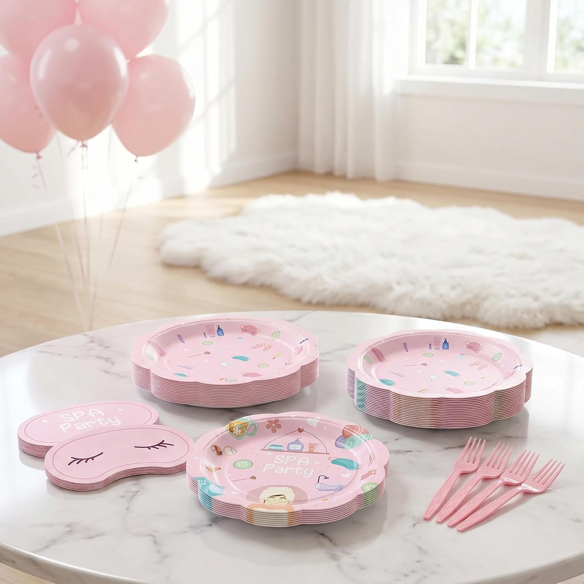 96Pcs Girls Spa Decorations Pink Sleepover Pajama Disposable Paper Plates Napkins Slumber Spa Birthday Tableware Set for 24 Guests Girls Makeup Birthday Pink Sleepover Party Supplies Favors