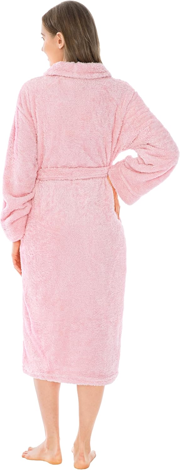 Premium Womens Plush Soft Robe, Fluffy Warm Fleece Sherpa Bathrobe