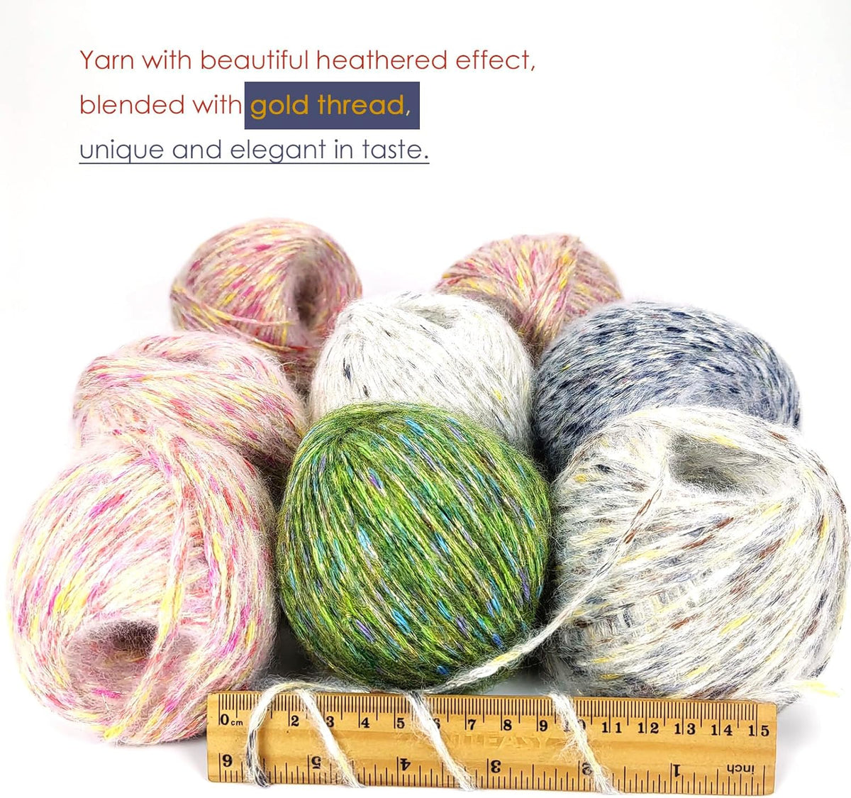 4 Pack Metallic Blend Yarn, 200g/600yds Shiny Sparkle Yarn with Gold Thread, 2mm Soft Wool Polyester Mix Yarn for Crocheting, Knitting, Light Garments, Scarves, Hats DIY Crafts (2#Pink)