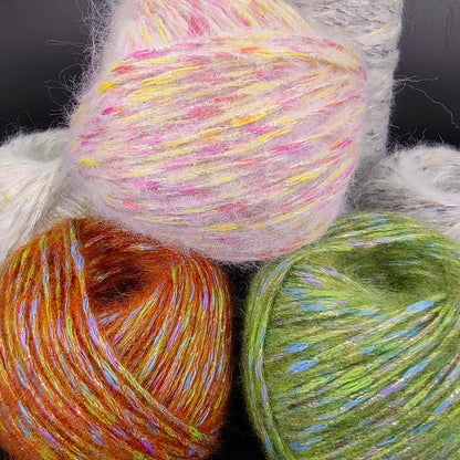 4 Pack Metallic Blend Yarn, 200g/600yds Shiny Sparkle Yarn with Gold Thread, 2mm Soft Wool Polyester Mix Yarn for Crocheting, Knitting, Light Garments, Scarves, Hats DIY Crafts (2#Pink)