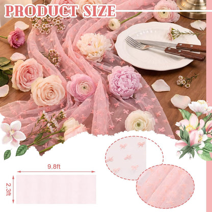 9.8 Ft Pink Butterfly Table Runner Tulle Embroidery Bow Decor
