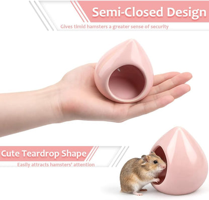 Ceramic Hamster House Cute Teardrop Shaped Cave Summer Cool Small Animal Hideout for Gerbil Mice Dwarf Hamster (Pink)
