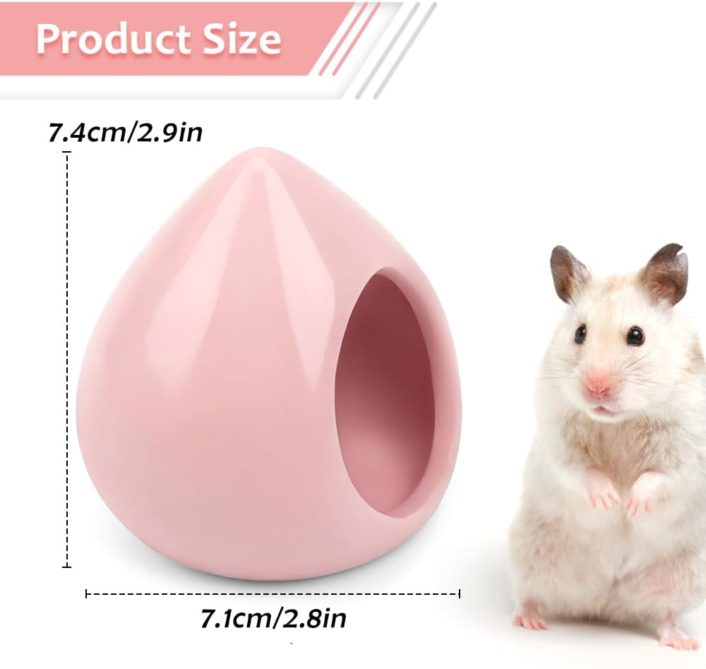 Ceramic Hamster House Cute Teardrop Shaped Cave Summer Cool Small Animal Hideout for Gerbil Mice Dwarf Hamster (Pink)