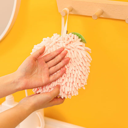 Chenille Bathroom Towels, Cute Hand Towels, Super Soft Water Absorbent Decorative Hand Towels with Hanging Loop Machine Washable Kitchen Towels, 7 X 7 Inches, Pink Peach