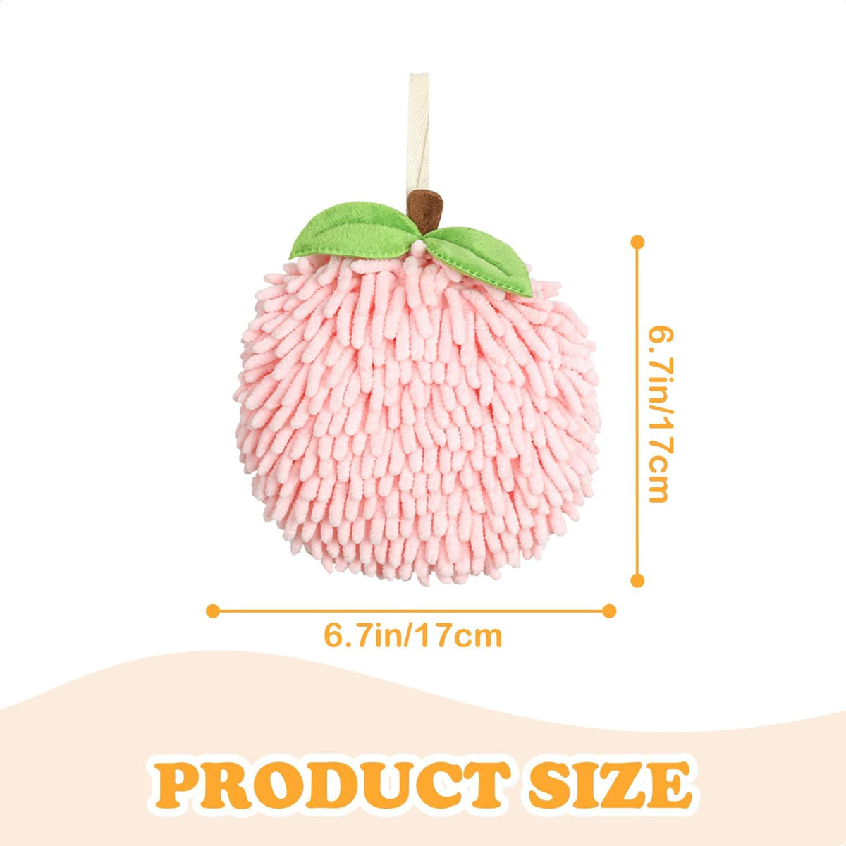 Chenille Bathroom Towels, Cute Hand Towels, Super Soft Water Absorbent Decorative Hand Towels with Hanging Loop Machine Washable Kitchen Towels, 7 X 7 Inches, Pink Peach