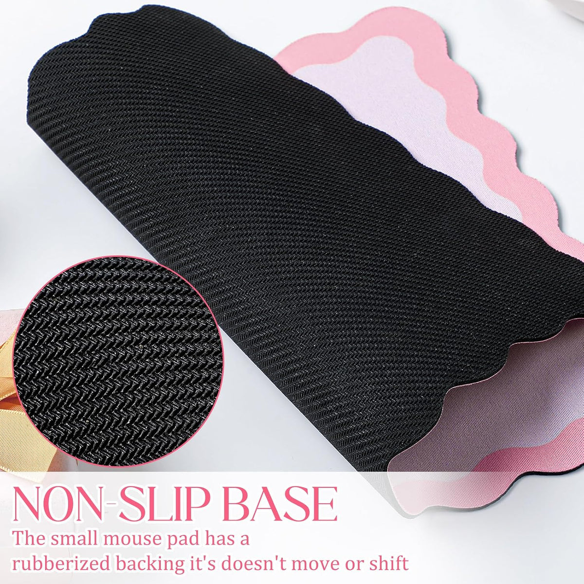 Cute Scalloped Mouse Pad Non-Slip Mousepad 9.8x7.9in,Pink