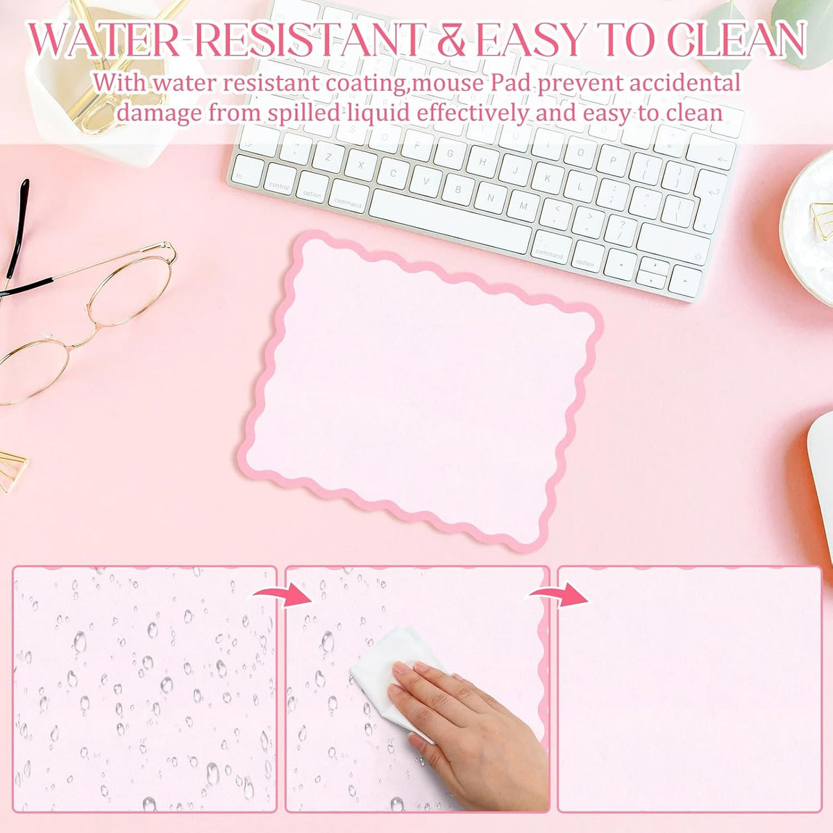 Cute Scalloped Mouse Pad Non-Slip Mousepad 9.8x7.9in,Pink