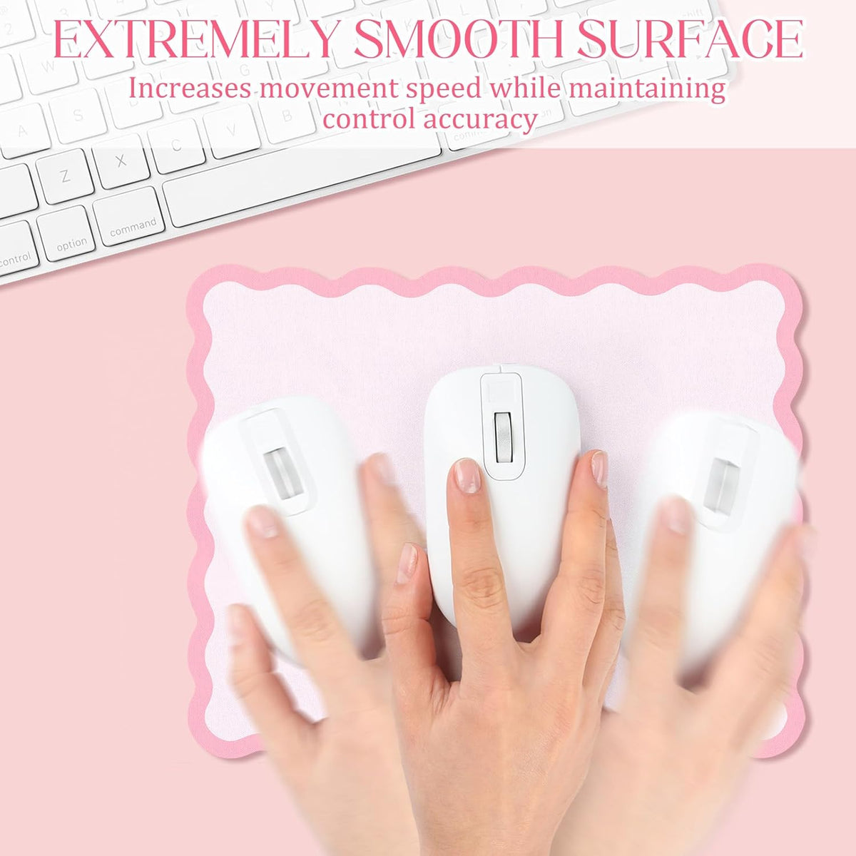 Cute Scalloped Mouse Pad Non-Slip Mousepad 9.8x7.9in,Pink