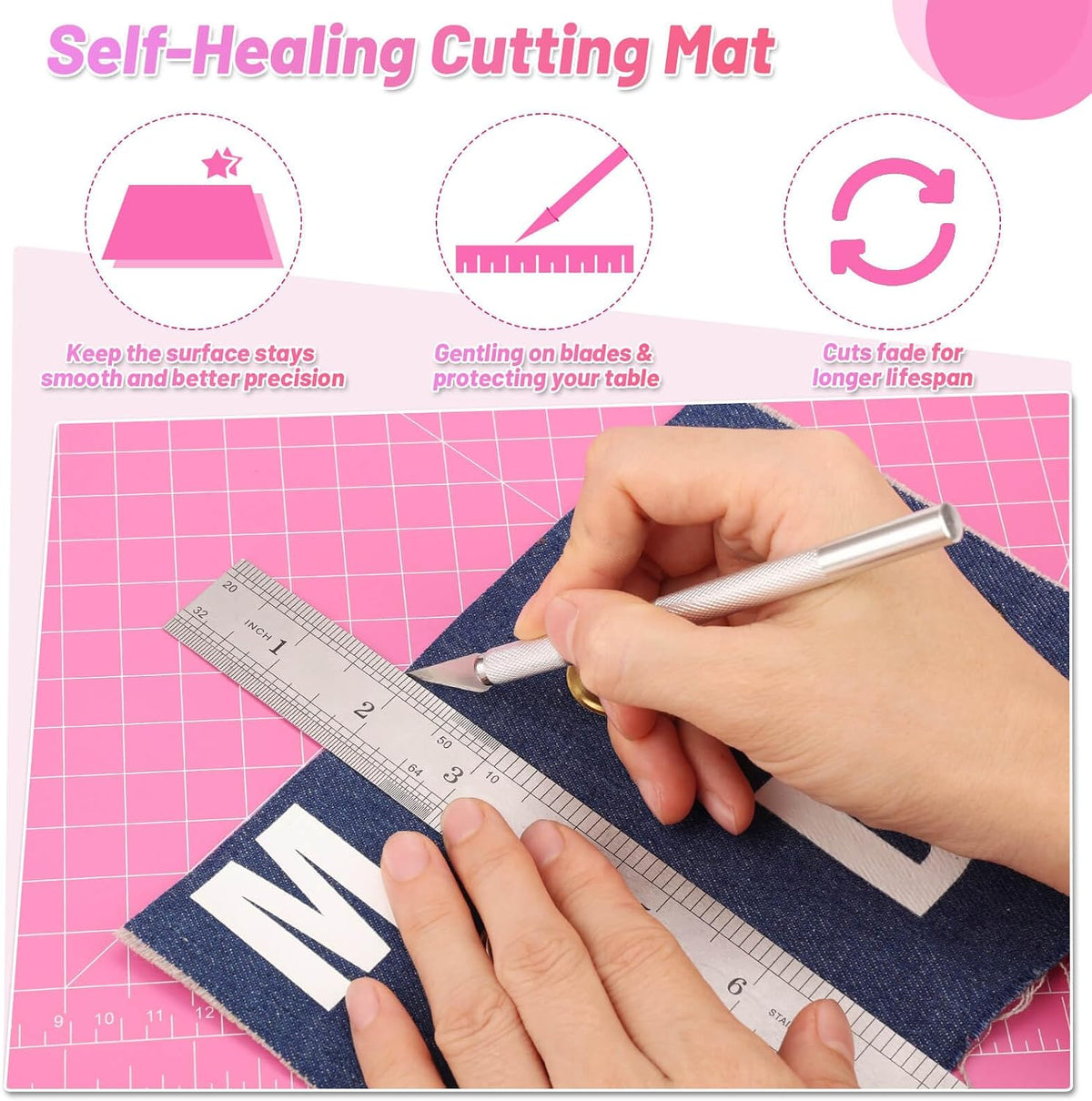 Self Healing Cutting Mat for Rotary Cutting, 17.8" x 11.9", Pink