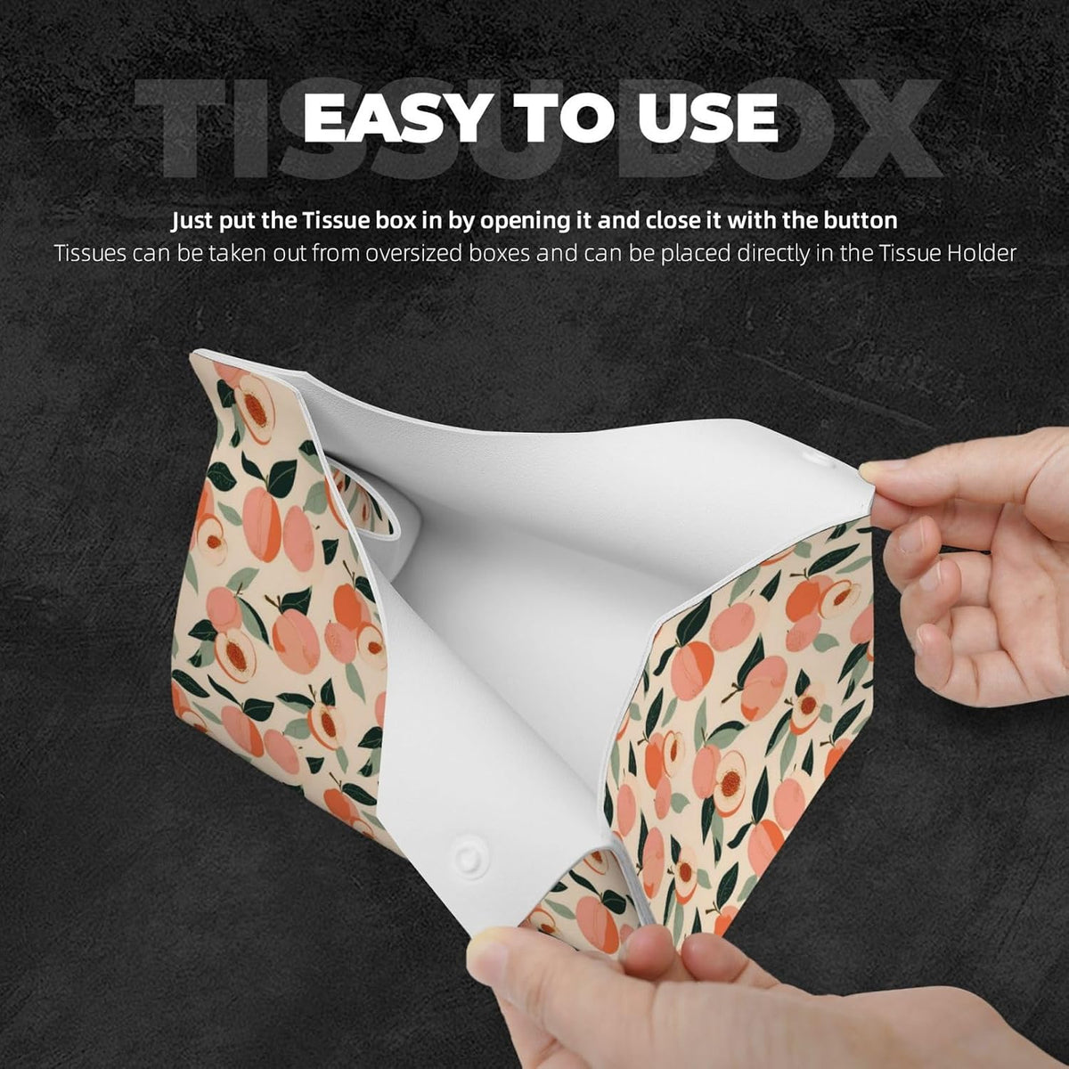 Peaches (3) Print Tissue Box Cover,Rectangular Pu Leather Tissue Holder for Bathroom Living Room Office
