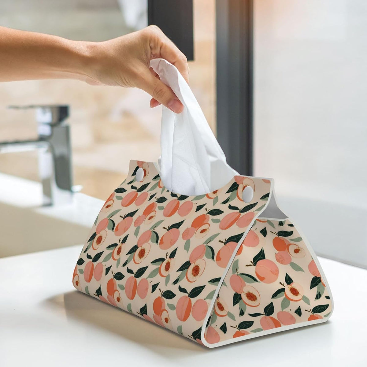Peaches (3) Print Tissue Box Cover,Rectangular Pu Leather Tissue Holder for Bathroom Living Room Office