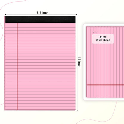 Pink Legal Pad Note Pads 8.5 x 11 inch, Wide Ruled Clear Print Writing Pads 30 Sheets/Pad, 20lb Colored Paper, Perforated Notepad with Sturdy Back (3 Pads Pink)