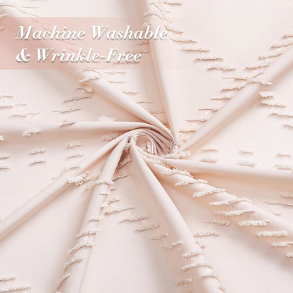 Light Pink Boho Fabric Shower Curtain with Tassel 72x72, Tufted Textured