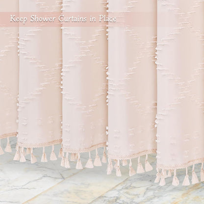 Light Pink Boho Fabric Shower Curtain with Tassel 72x72, Tufted Textured