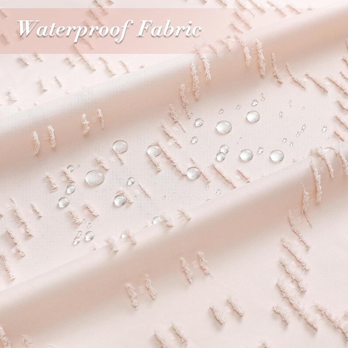 Light Pink Boho Fabric Shower Curtain with Tassel 72x72, Tufted Textured