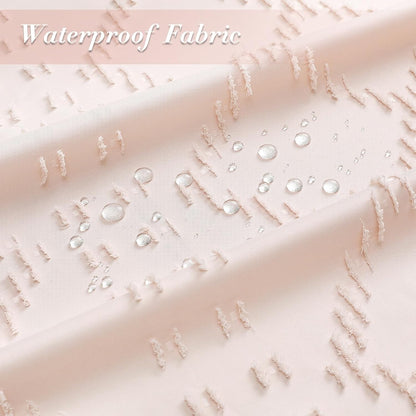 Light Pink Boho Fabric Shower Curtain with Tassel 72x72, Tufted Textured