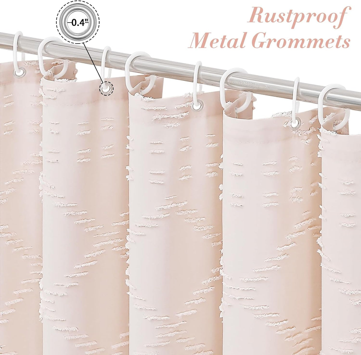 Light Pink Boho Fabric Shower Curtain with Tassel 72x72, Tufted Textured