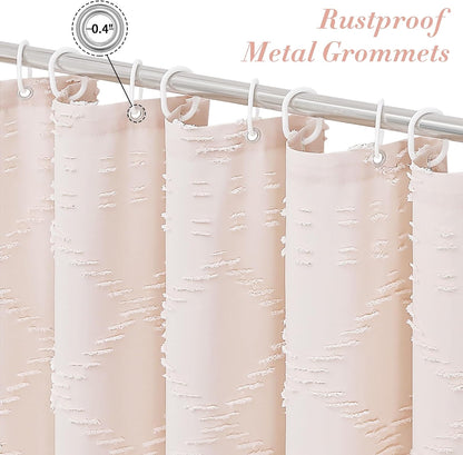 Light Pink Boho Fabric Shower Curtain with Tassel 72x72, Tufted Textured
